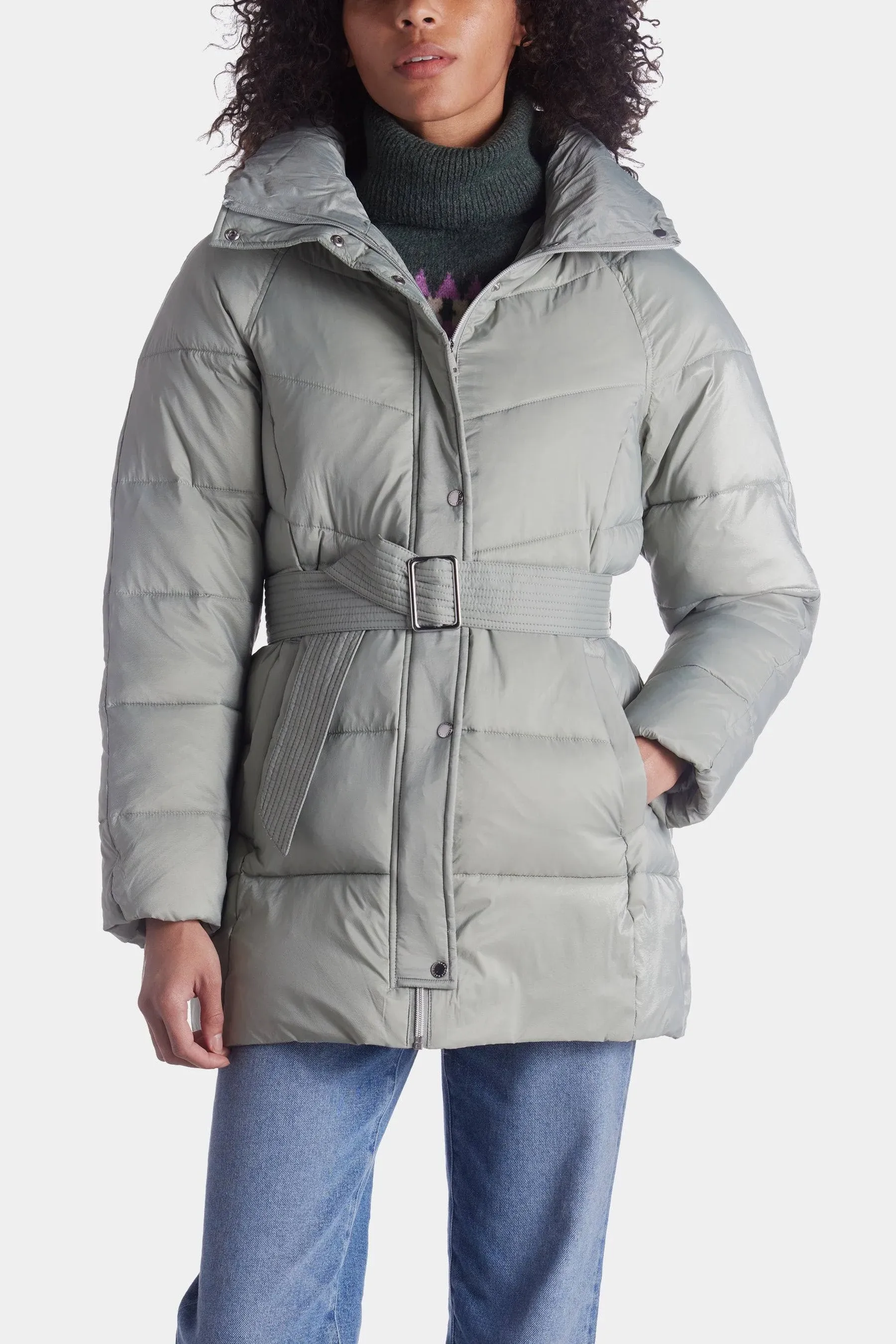 Cole Haan Belted Puffer Jacket Sage