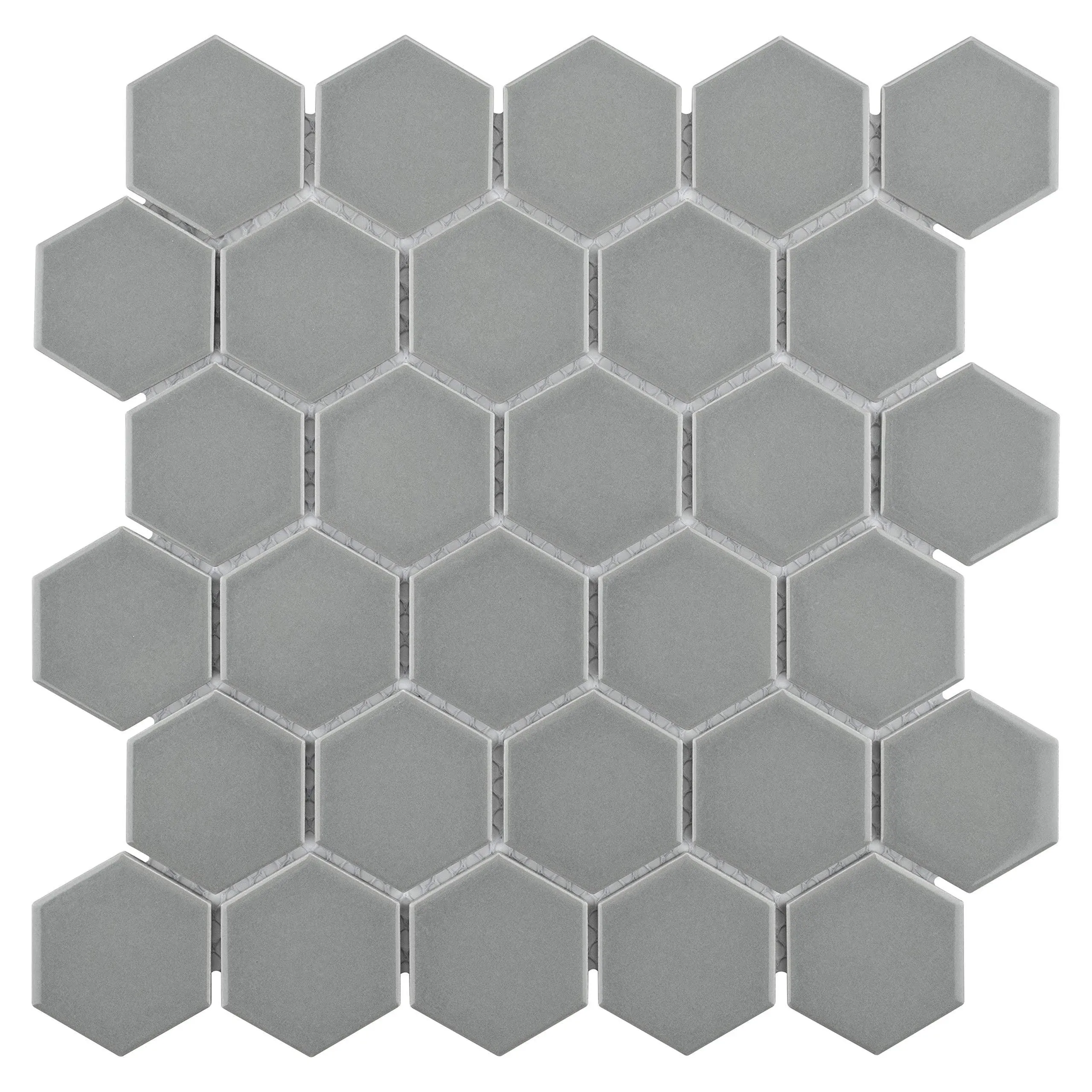 SomerTile Metro 2" Hex Glossy Light Grey 11" x 10.5" Porcelain Mosaic Floor and ...