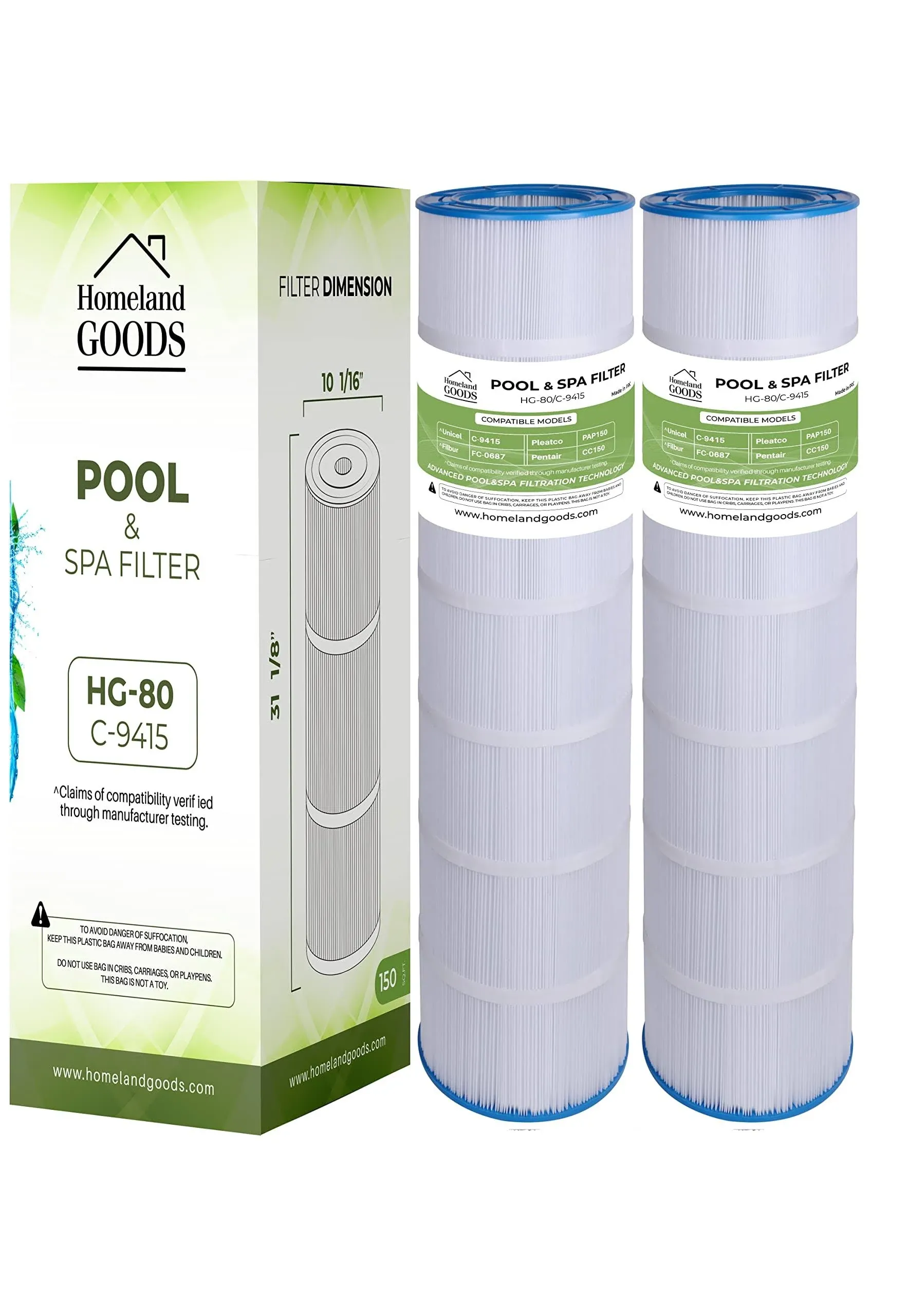 PLF150A Pool Filter Replacement for Pentair CC150, CCRP150, PAP150, Unicel C-9415, R173216, Filbur FC-0687, 160317, 160355, 160352, Predator 150, 150