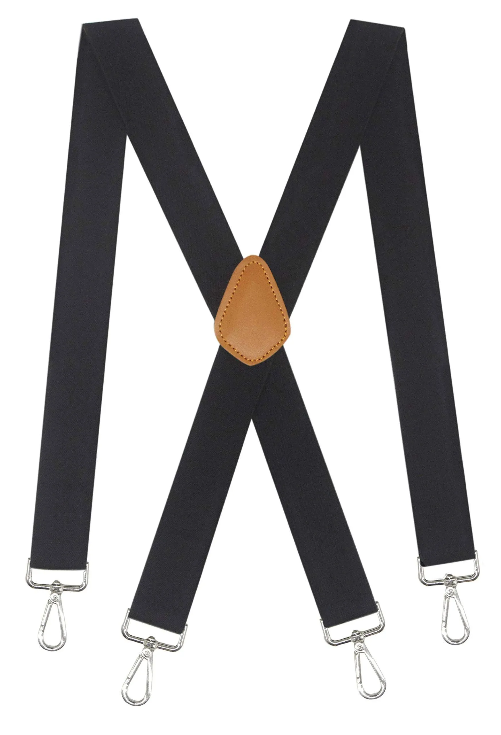  Men’s Heavy Duty Belt Loops X Back 1.4 Inch Suspenders with 4 Snap Black-01