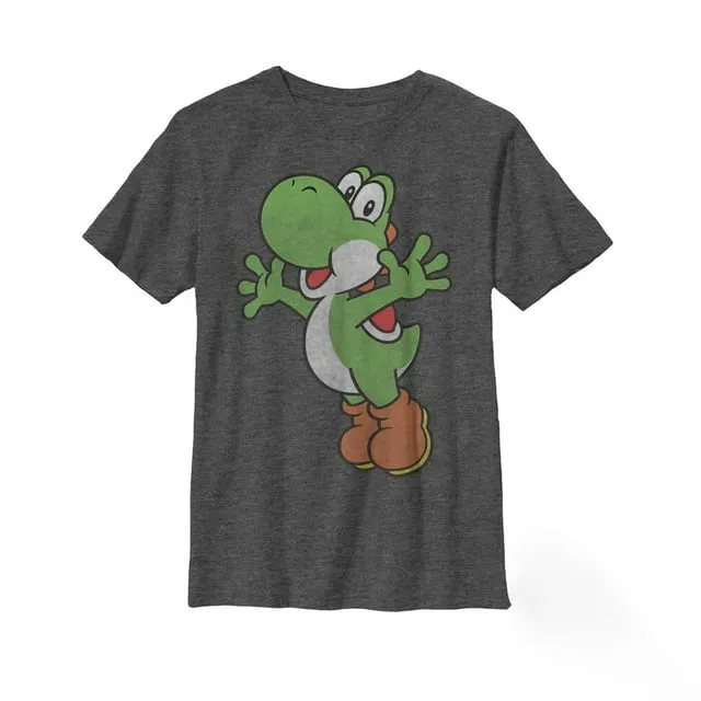 Nintendo Kids Super Mario Yoshi Classic Jump Portrait Crew T-Shirt, Grey, X-Large