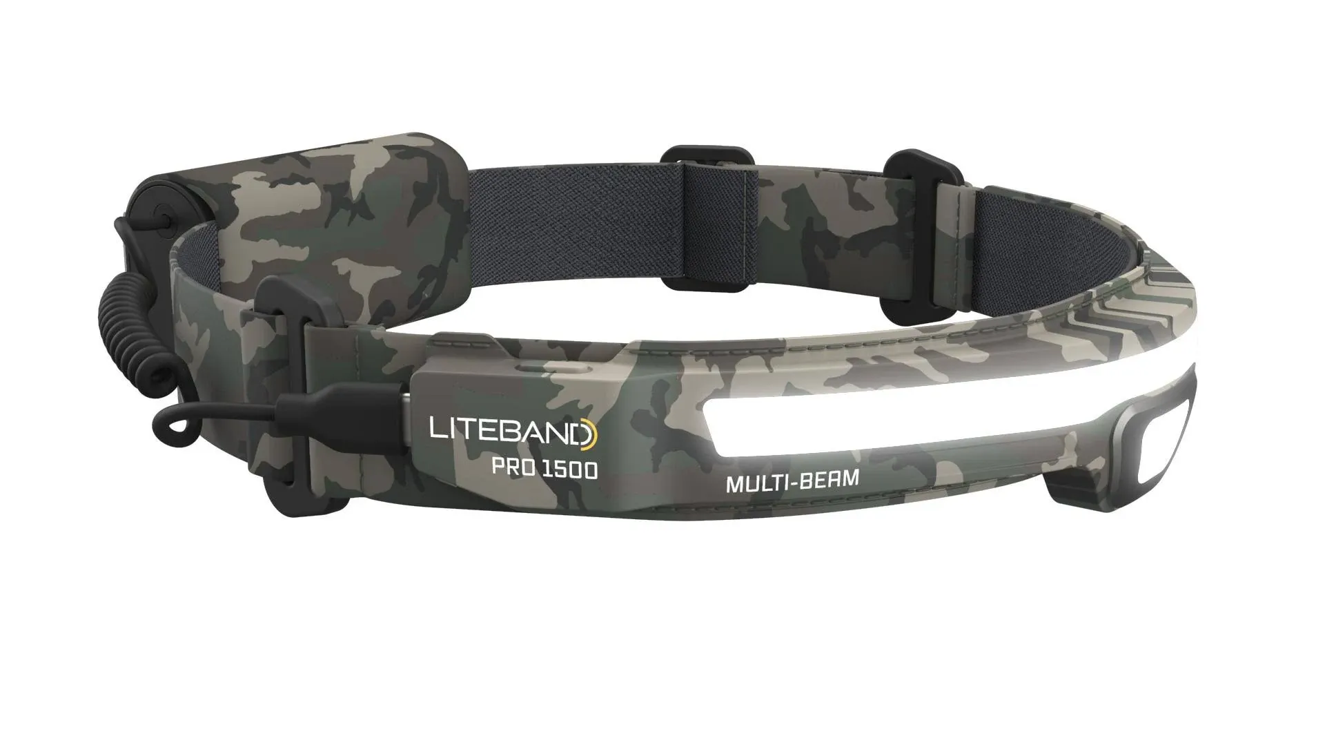 Liteband PRO 1500 Lumen Rechargeable Headlamp, Weatherproof Wide LED Bar 210-Degree Light Plus 500 Lumen Center Focused Head Lamp Beam, 3400 mAh USB-C Battery-Powered, Fits Hardhats Helmets, Camo