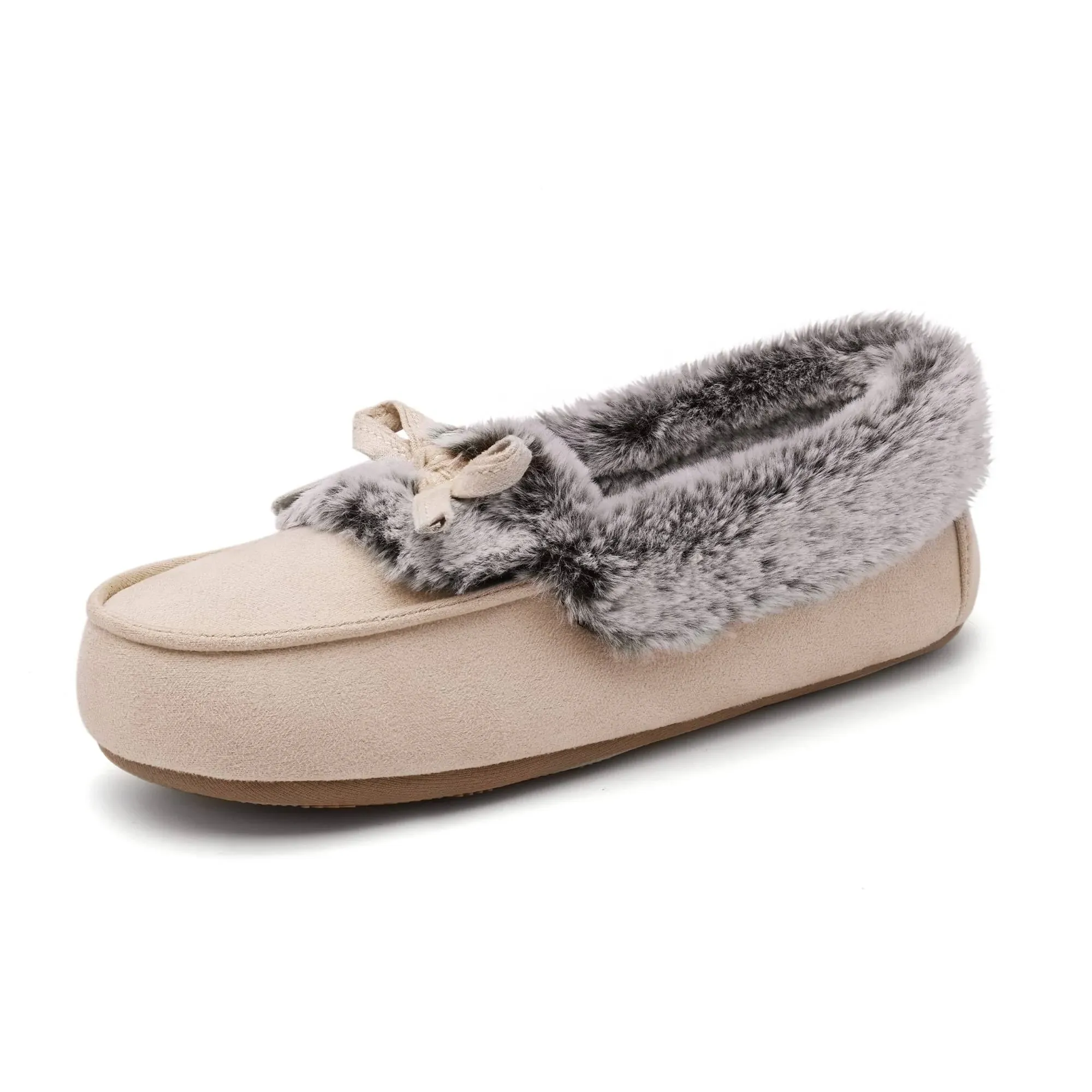 DREAM PAIRS Women Suede Moccasin House Slippers Warm Fur Lined Slip On Slippers