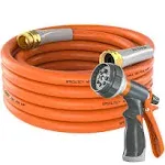 25 ft Garden Hose 25ft Water Hose Heavy Duty 5/8 in. Flexible & Lightweight | 600 Burst PSI | 8 Function Nozzle | 3/4" Brass Fittings | Kink-less Hybrid Rubber Hose for Garden Yard Outdoor Watering