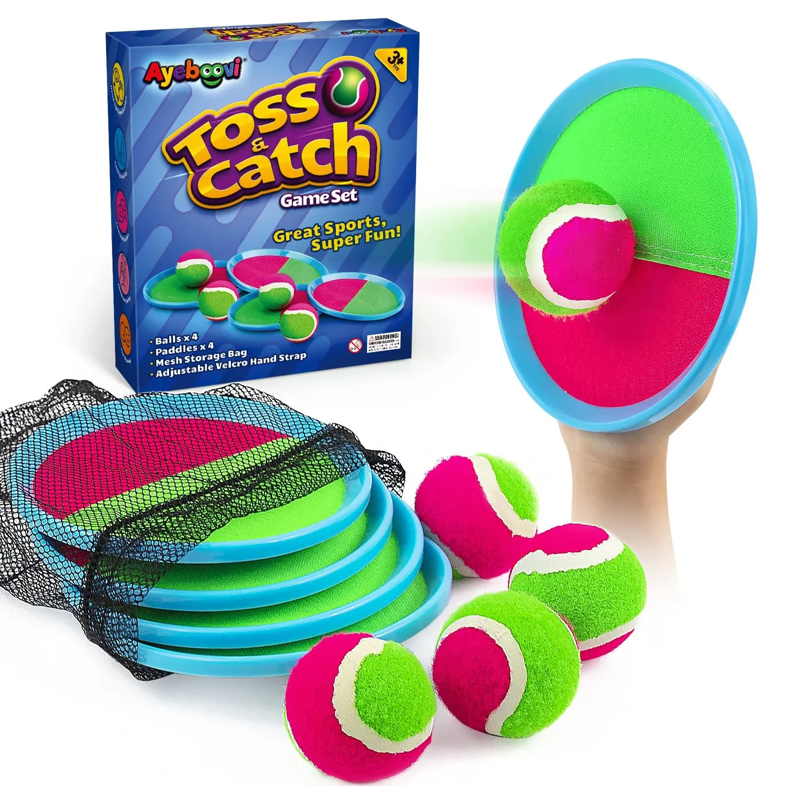 Ayeboovi Toss and Catch Ball Game Outdoor Toys for Kids 4 Paddles 4 Balls