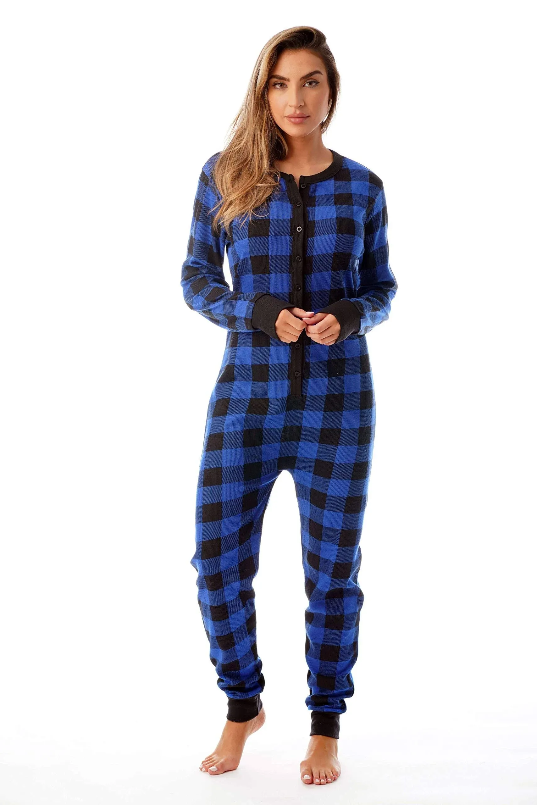 #followme Womens Henley Thermal Onesie Buffalo Plaid and Tie Dye