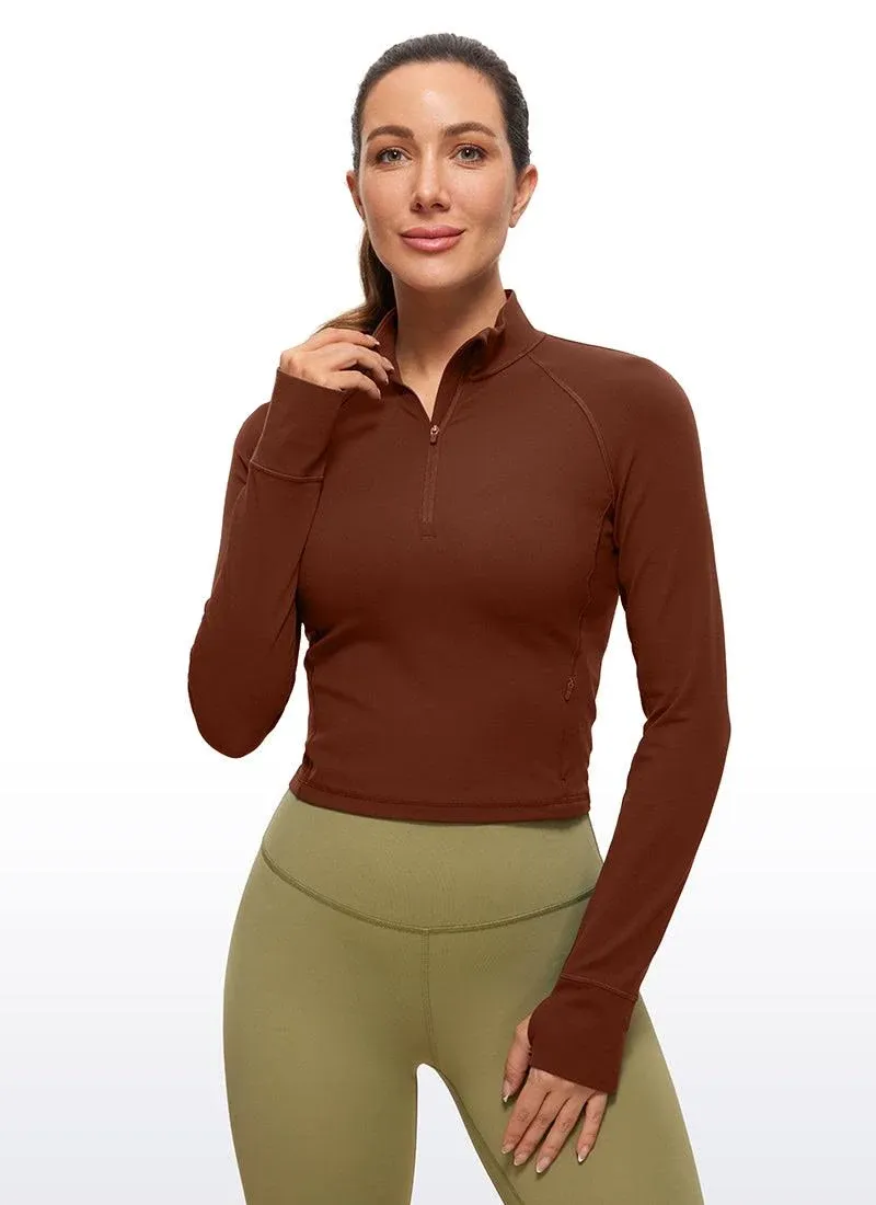 CRZ Yoga Women's Yoga Slim Fit Tops Butterluxe Half-Zip Long Sleeve Jujube Brown / M