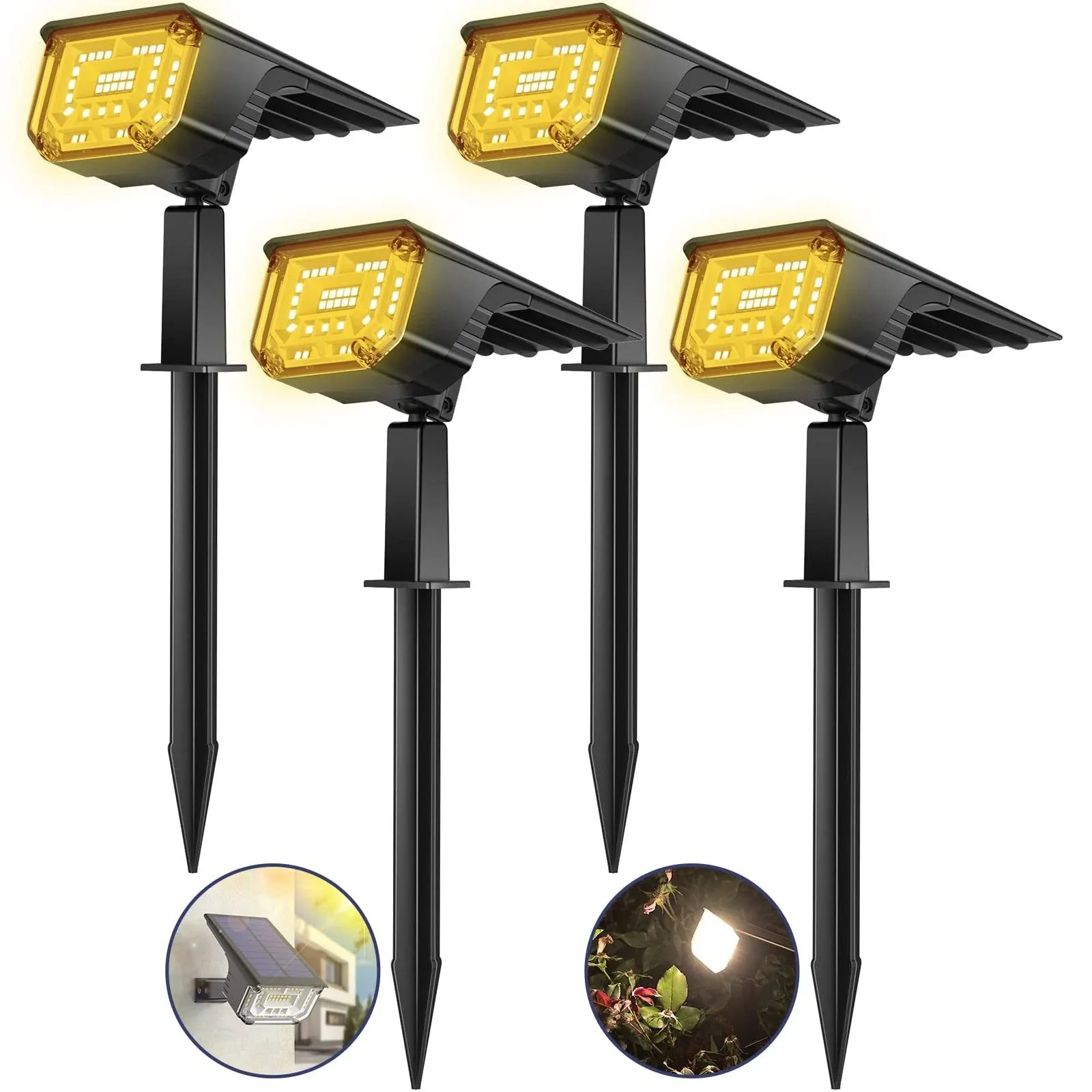 Solar Spot Lights Outdoor Garden IP65 Waterproof, 45 LEDs USB & Solar Powered Landscape Spotlight, 3 Modes Warm White Auto ON/Off House Lights, Bright Lighting for Yard, Tree, Flagpole, 6 Pack