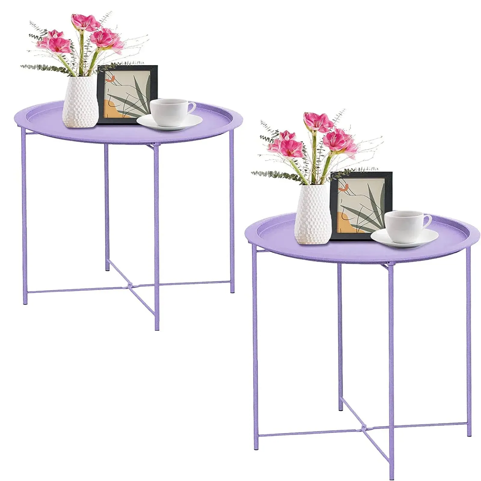 Garden 4 You Folding Tray Metal Side Table 2pc Purple Round End Table Cyan Sofa ...