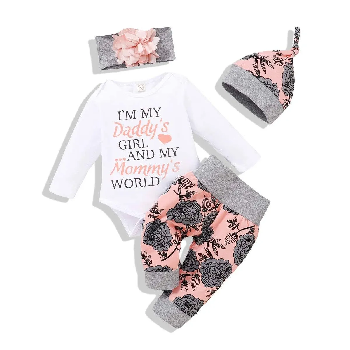 Renotemy Newborn Girl Clothes Outfits Ruffle Long Sleeve Tops + Floral Pants Sets ...