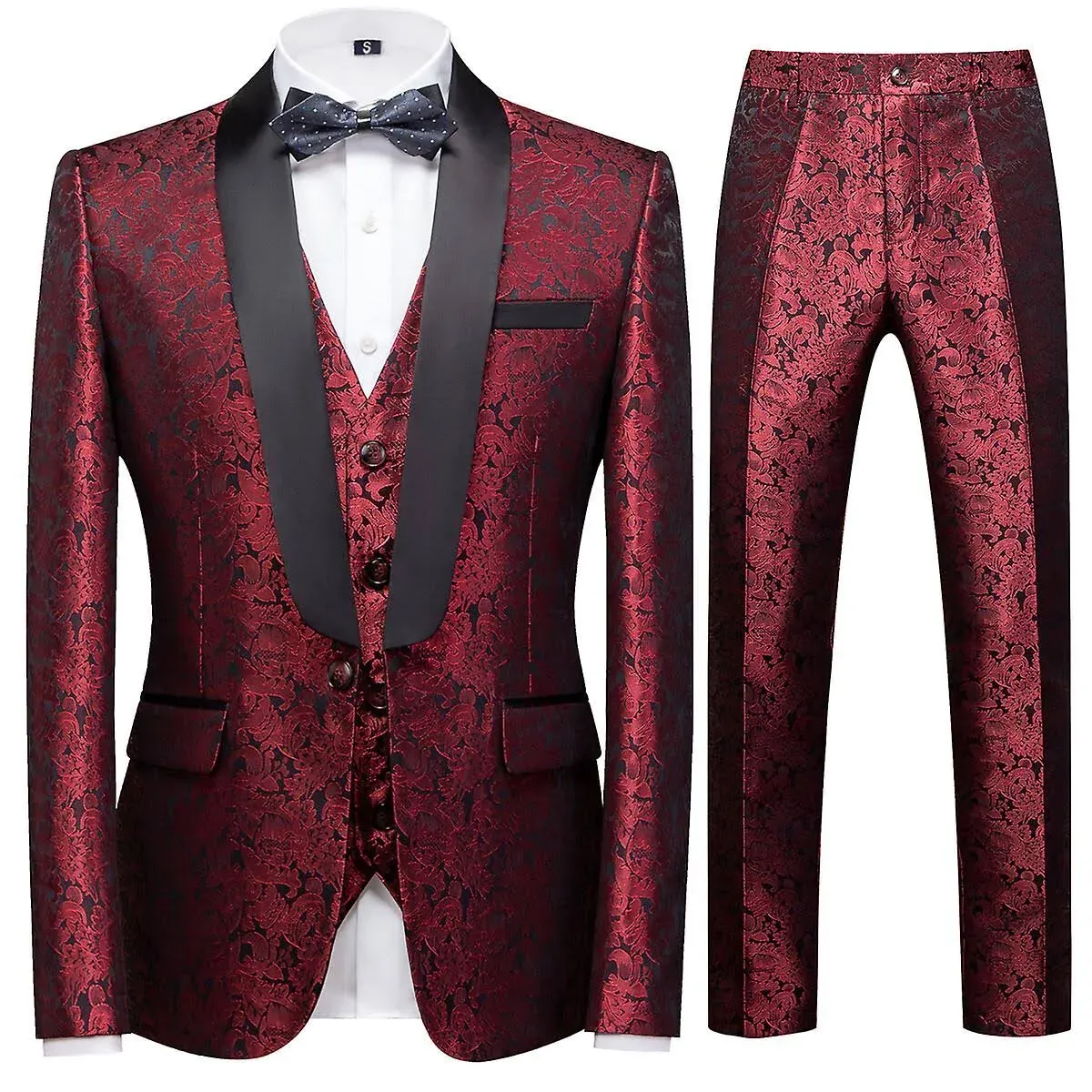 Allthemen Mens 3-Piece Suits Embroidered Jaquard Wedding Banquet One Button Slim ...