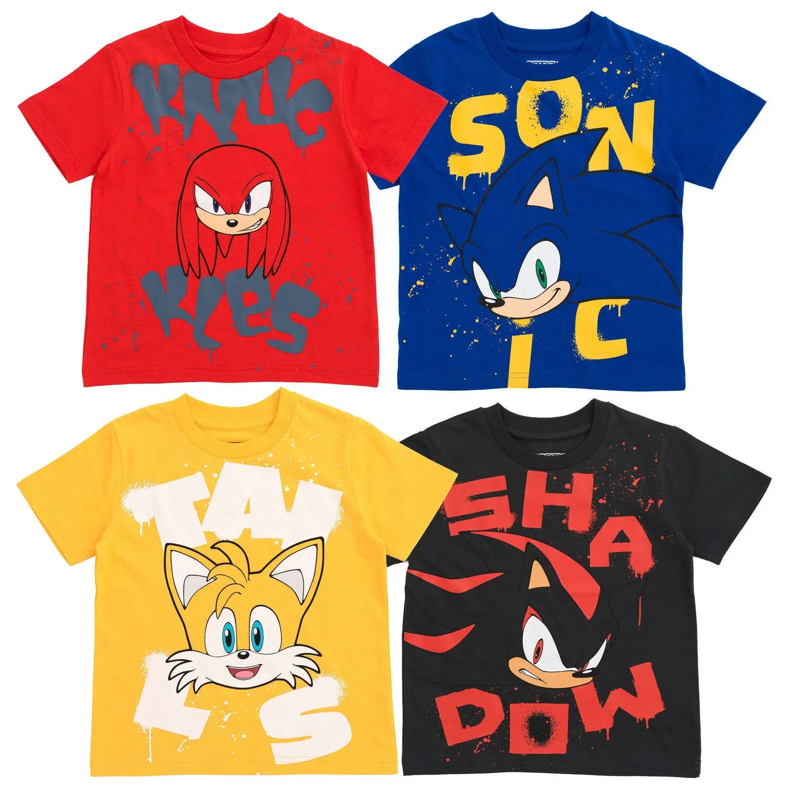 Sega Sonic The Hedgehog Knuckles Shadow Tails 4 Pack T-shirts Toddler to Big Kid