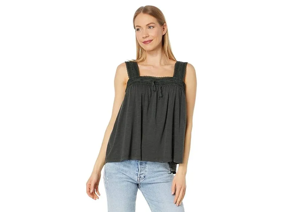 Lucky Brand Women's Square-Neck Lace-Trim Top, Raven, S