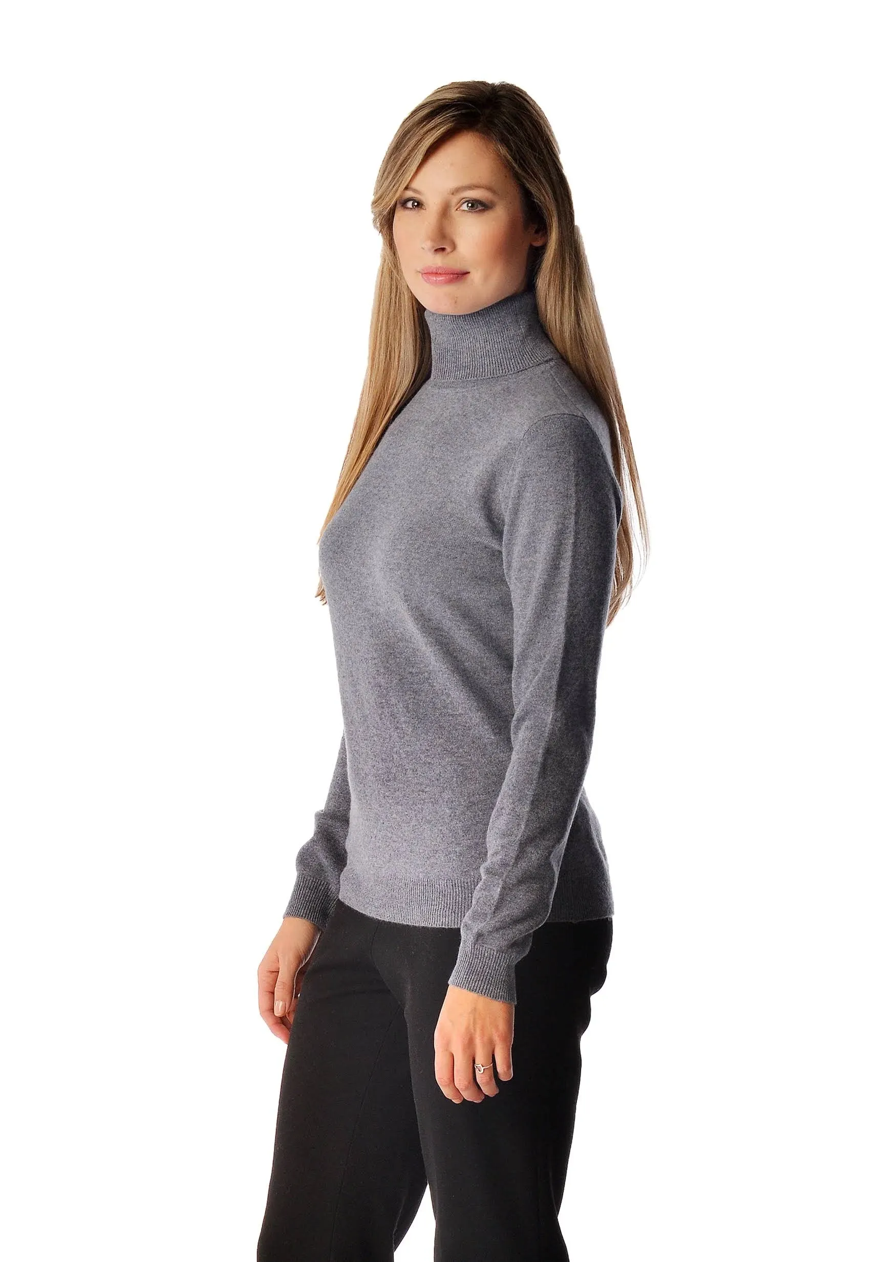 Women's Pure Cashmere Turtle Neck Sweater (Black, Medium)