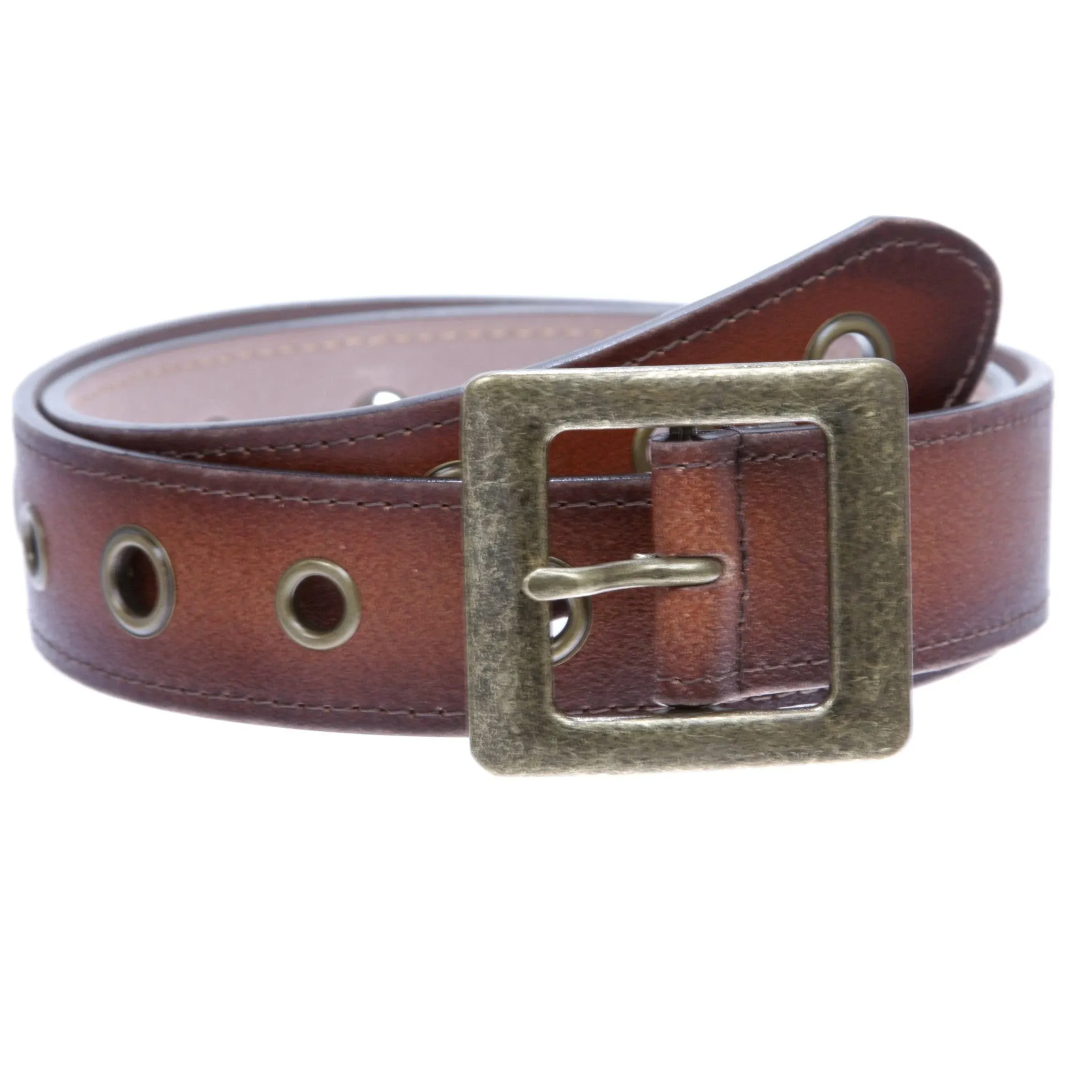 Beltiscool Square Buckle Grommets Vintage Distressed Leather Jean Belt, Women's ...