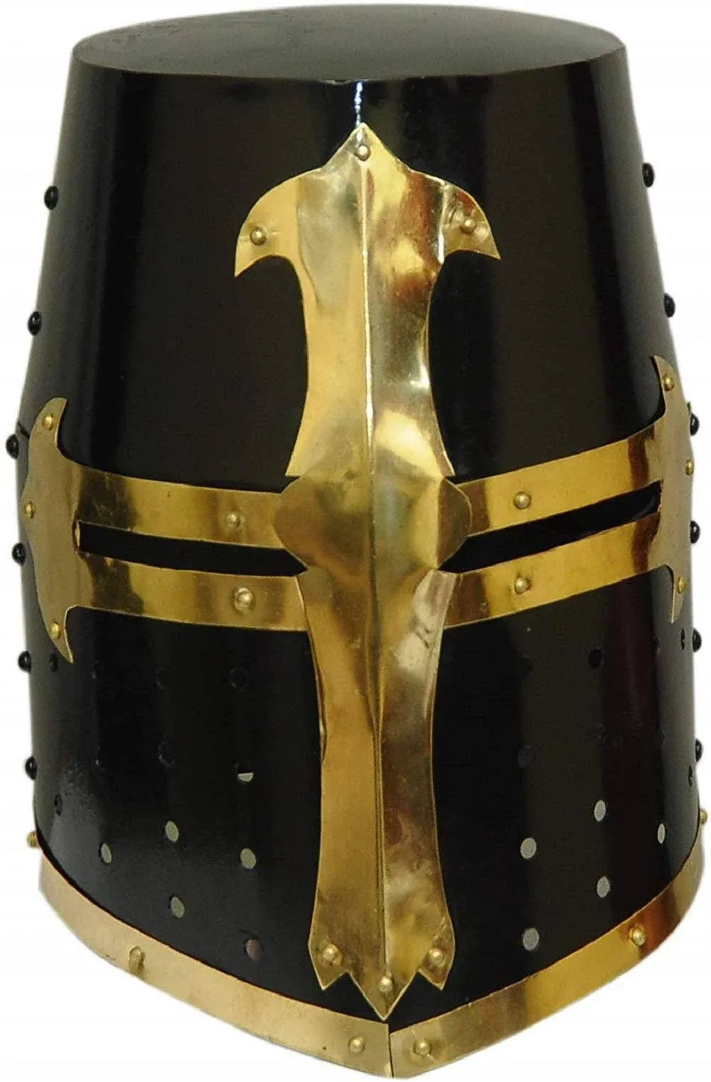 TEMPLAR KNIGHT CRUSADER ARMOUR HELMET-WITH-BL<wbr/>ACK &amp; BRASS DESIGN HELMET