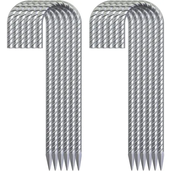 12 Pack 12" Galvanized Rebar Stakes Heavy Duty J Hook Ground Anchors, Curved Steel Tent Stakes Anti Rust Steel Ground Stakes