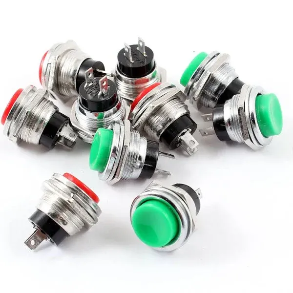 Unique Bargains 10 Pcs Green Red Cap SPST Momentary Push Button Switch AC125V 3A 250V 1.5A