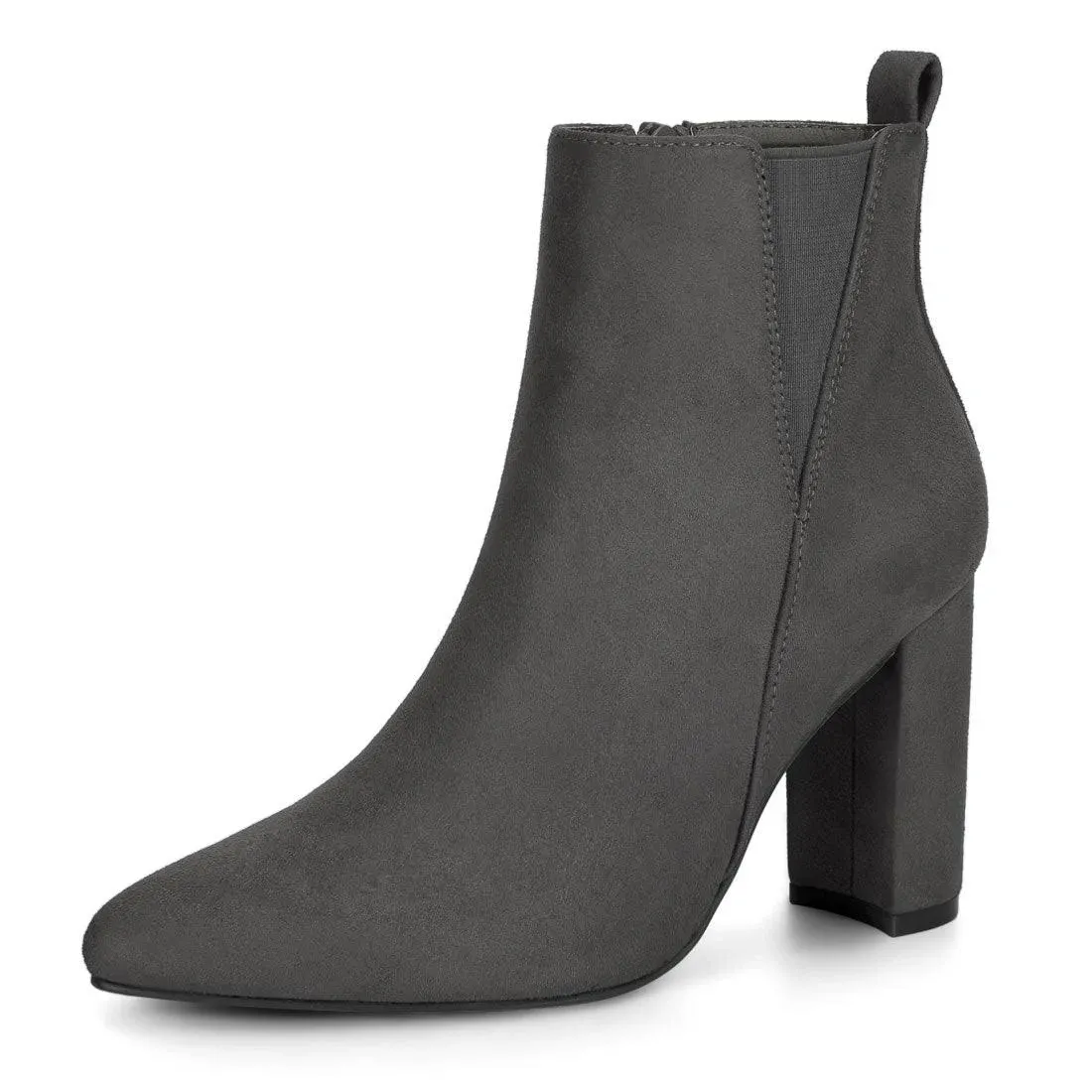 Allegra K Women's Pointed Toe Zipper Block Heel Ankle Boots, Gray