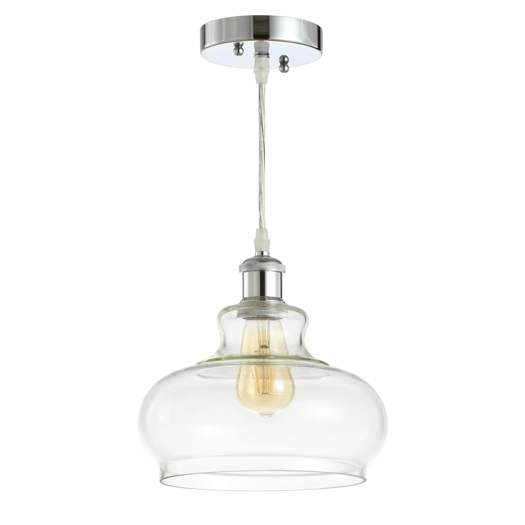 Hampton 9.38" Adjustable Iron/Glass Pharmacy LED Pendant, Chrome by JONATHAN  Y - Industrial - Pendant Lighting - by Buildcom | Houzz