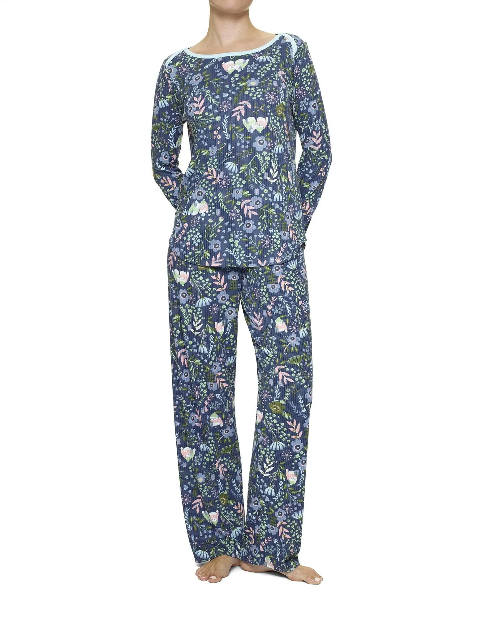 HUE Women’s Ultra Ribbed 2 Piece Pajama Gift Set – Includes Cozy Long Sleeve PJ Top and PJ Pant