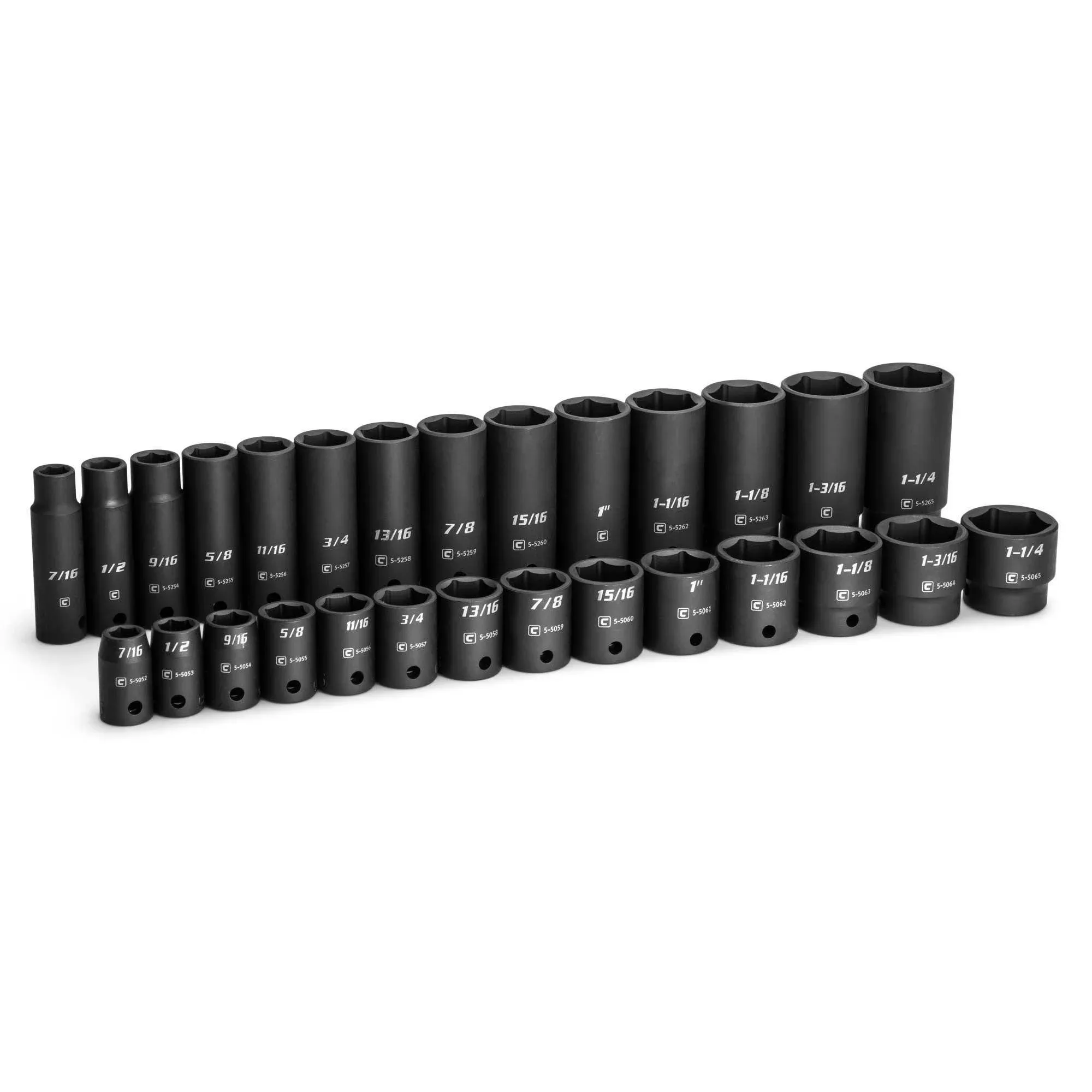 Capri Tools 1/2 in. Drive Shallow and Deep Impact Socket Set, 7/16 to 1-1/4 in, SAE, 28-Piece