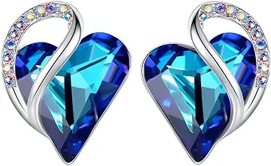 Leafael Infinity Love Heart Stud Earrings with Rainbow Opal White Birthstone ...