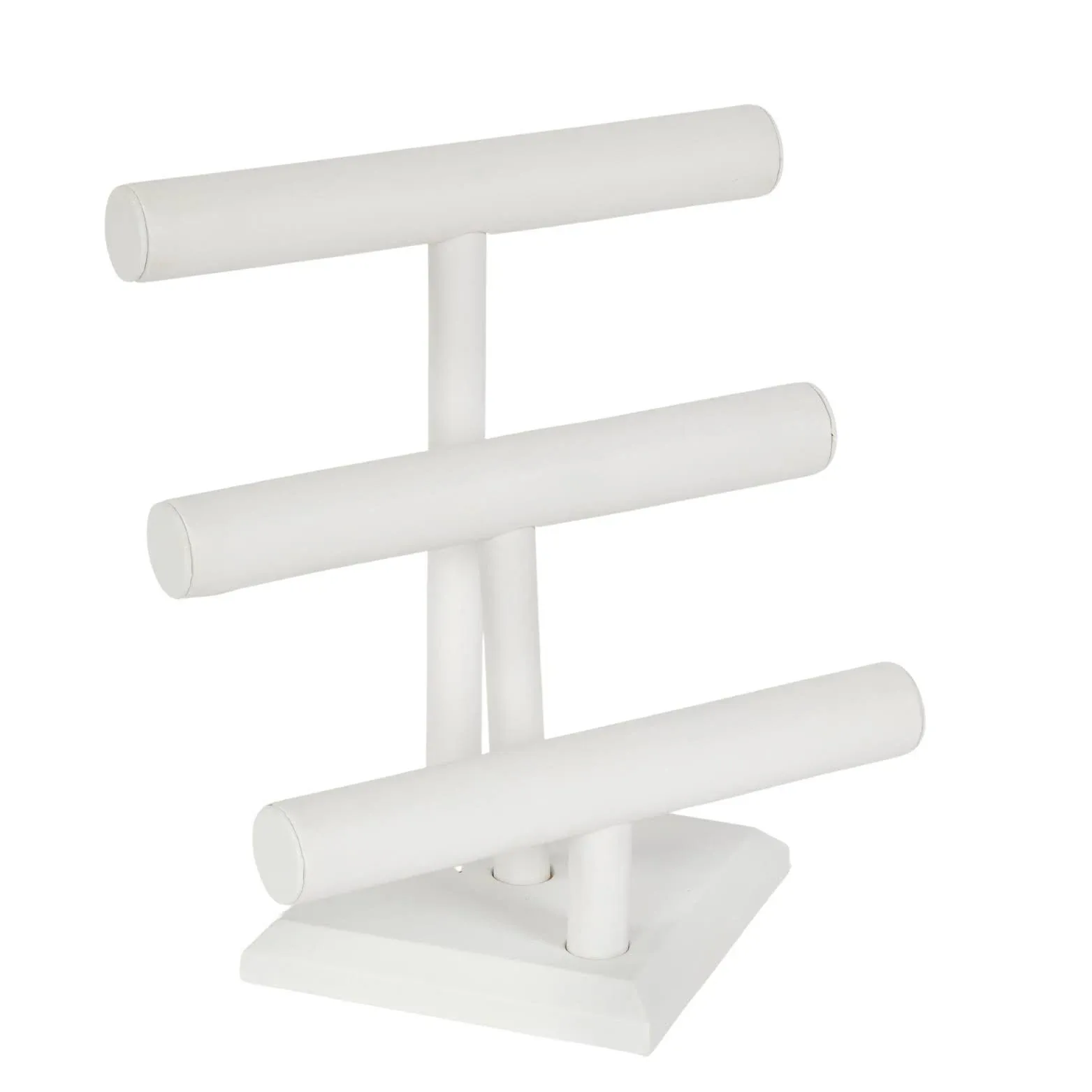 3-Tier White Faux Leather Jewelry Display (12&#034;W x 13&#034;H)