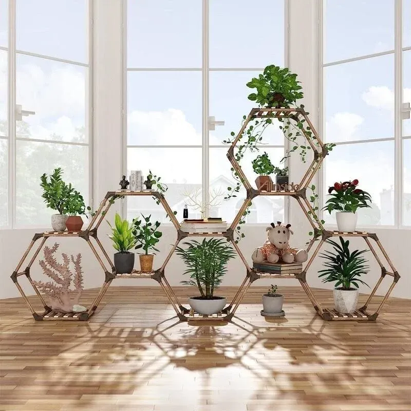 Hexagonal Plant Stand- 11 Tiers - Brown