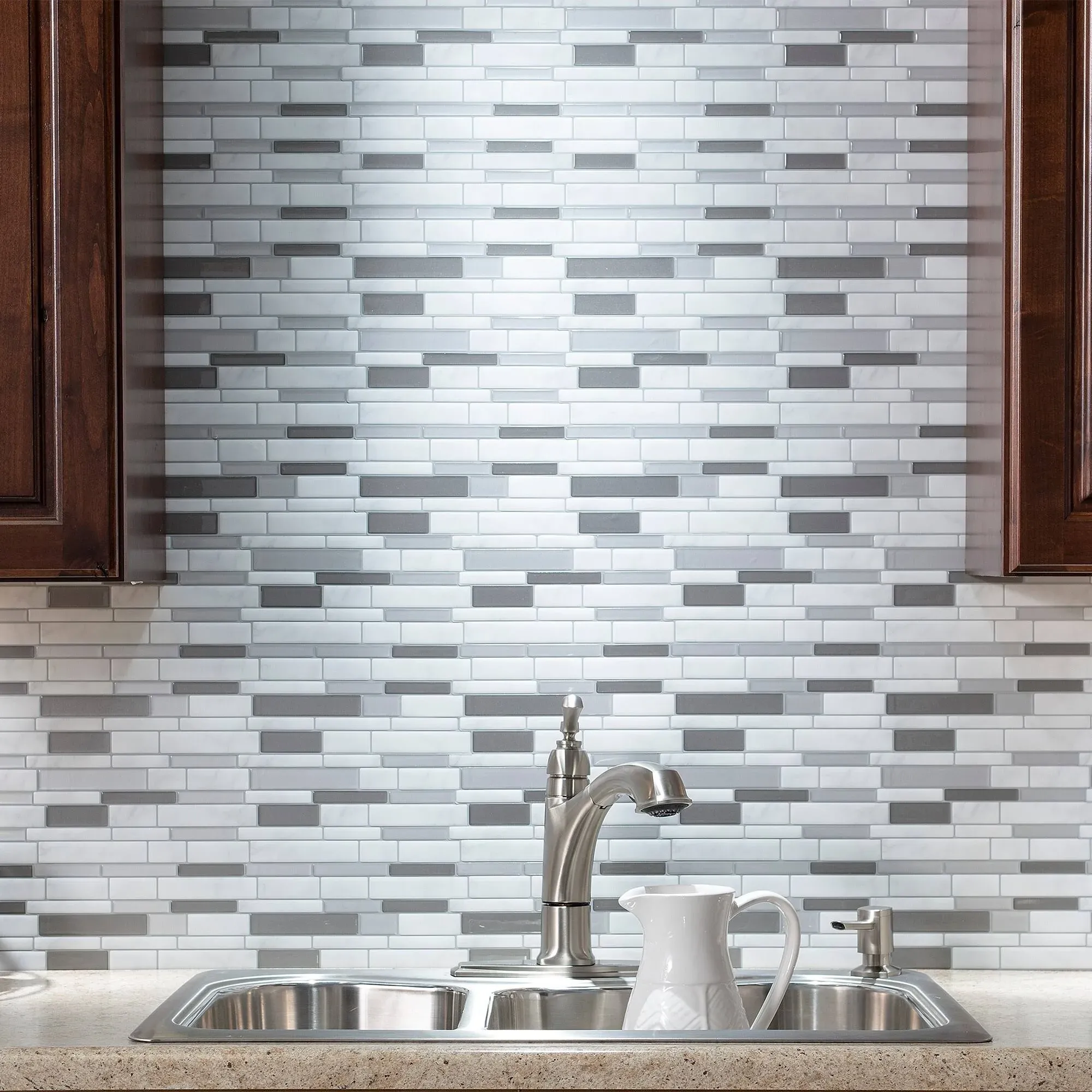 Tack Tile Peel & Stick Vinyl Backsplash Thick Mosaic Grey (Pack of 3)