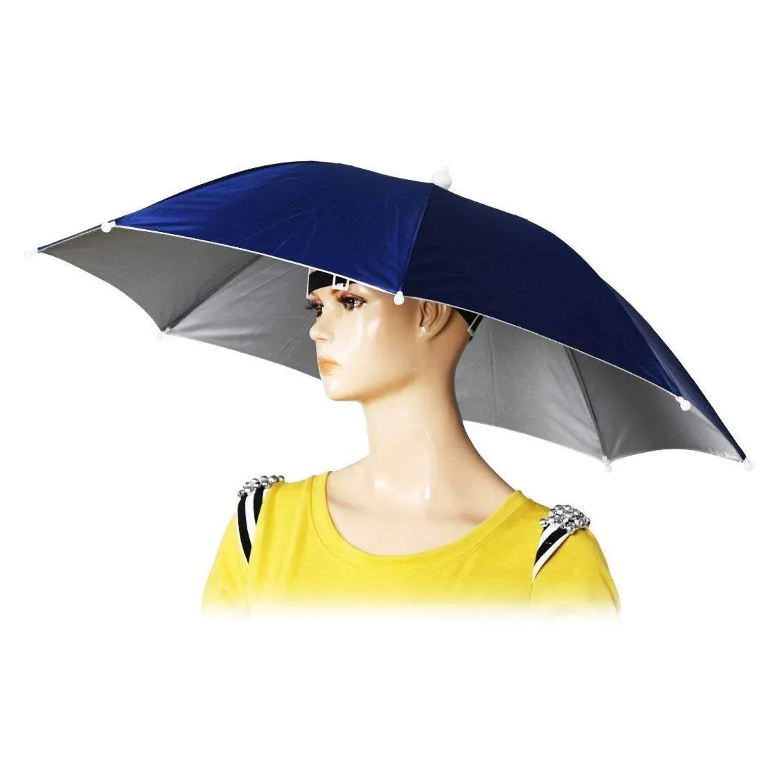 sansheng Umbrella Hat for Adults,26 inch Diameter Folded Loose Belt Fishing Cap Umbrella Cap, Fishing Umbrella Cap Sunhat (Dark Blue)