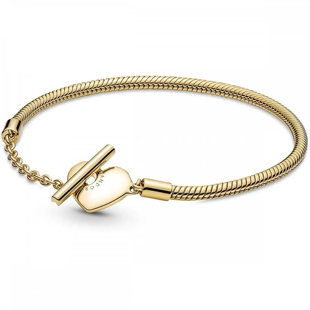 Pandora Moments Gold Heart T-Bar Snake Chain Bracelet, 19cm