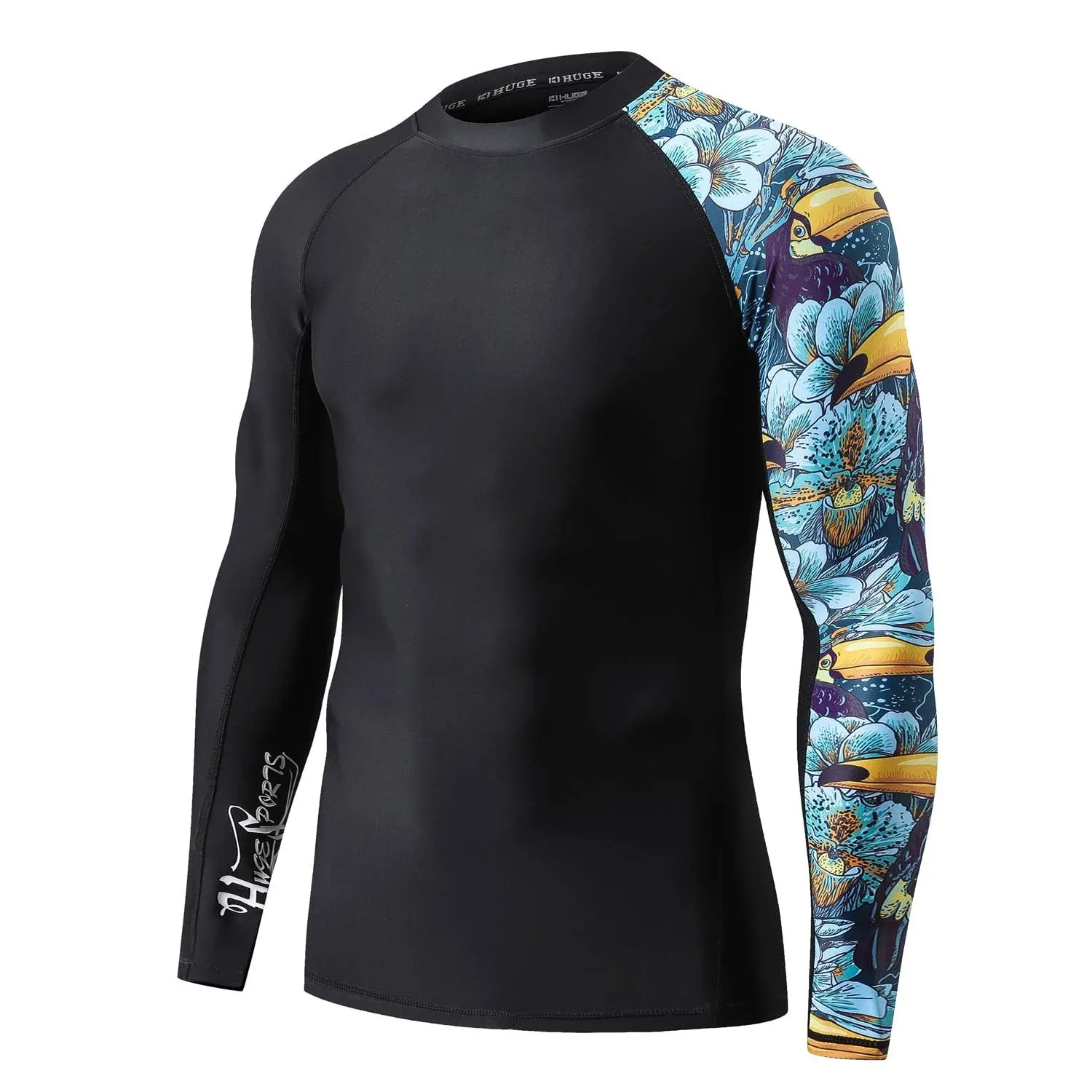 HUGE SPORTS Men&#039;s Splice UV Sun Protection UPF 50+ Skins Rash Guard Long Slee...