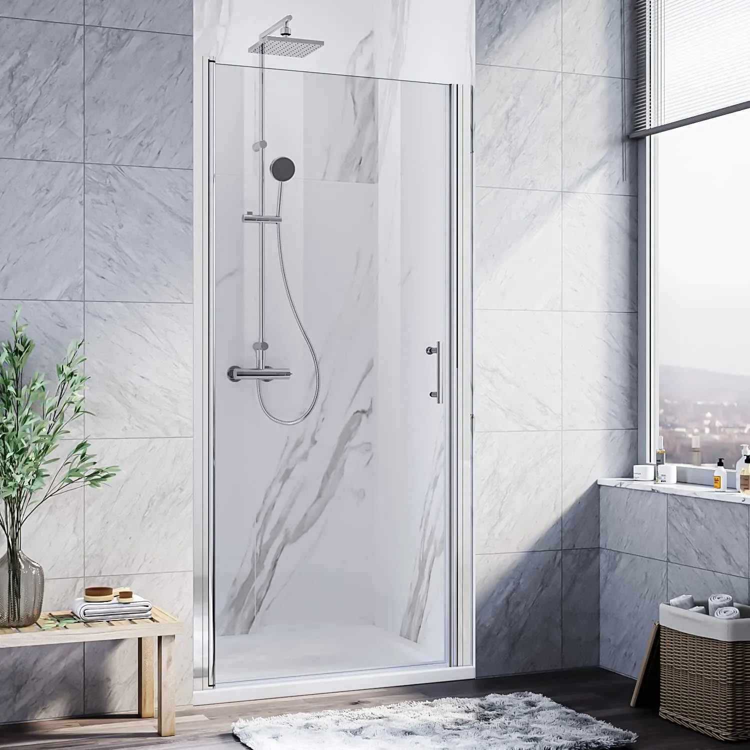 Elegant Frameless Hinged Shower Door - Clear