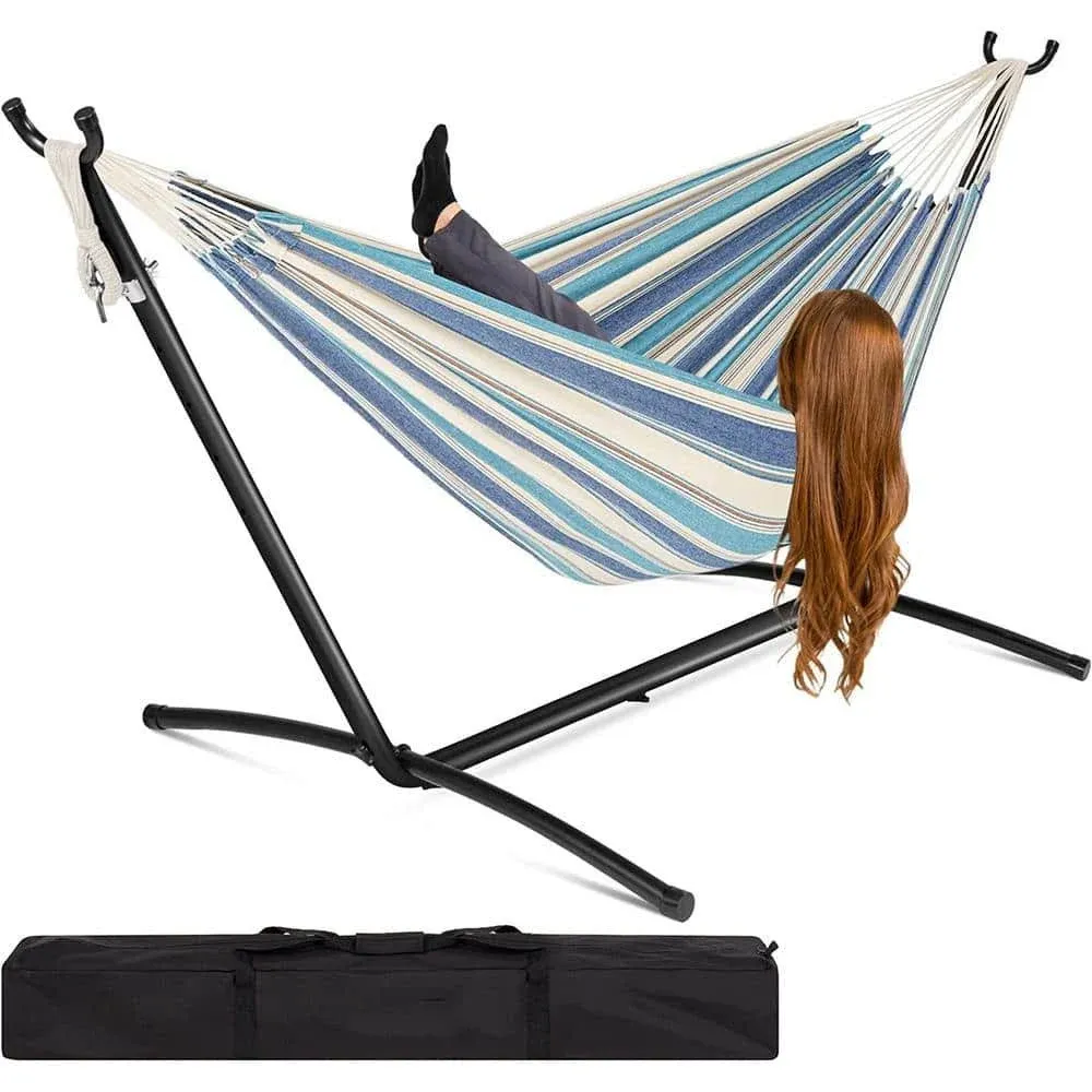 2-Person Double Hammock with Stand Set, Indoor Outdoor B...