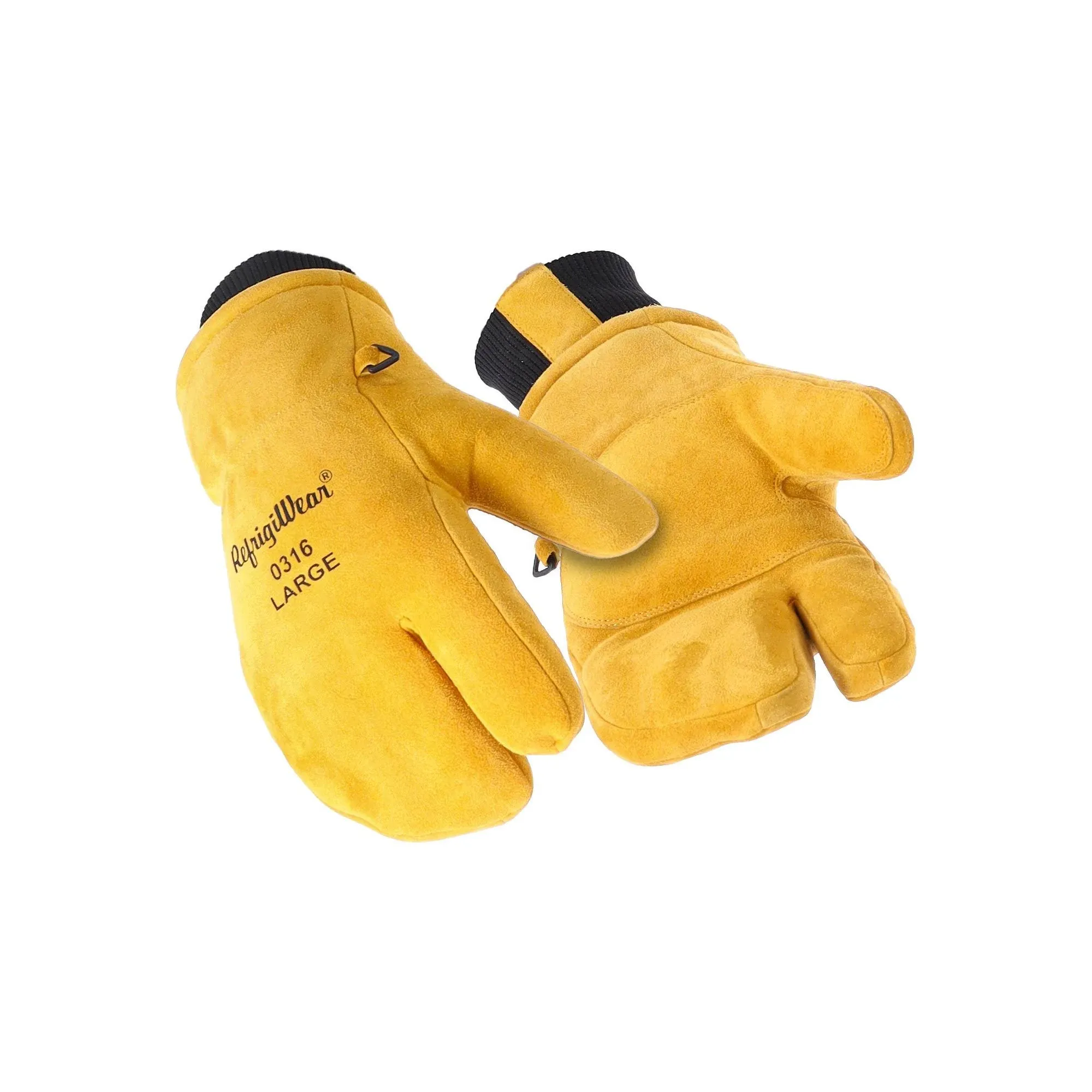 Refrigiwear 3-Finger Heavy Duty Insulated Leather Mitt Work Glove with Double Cuff