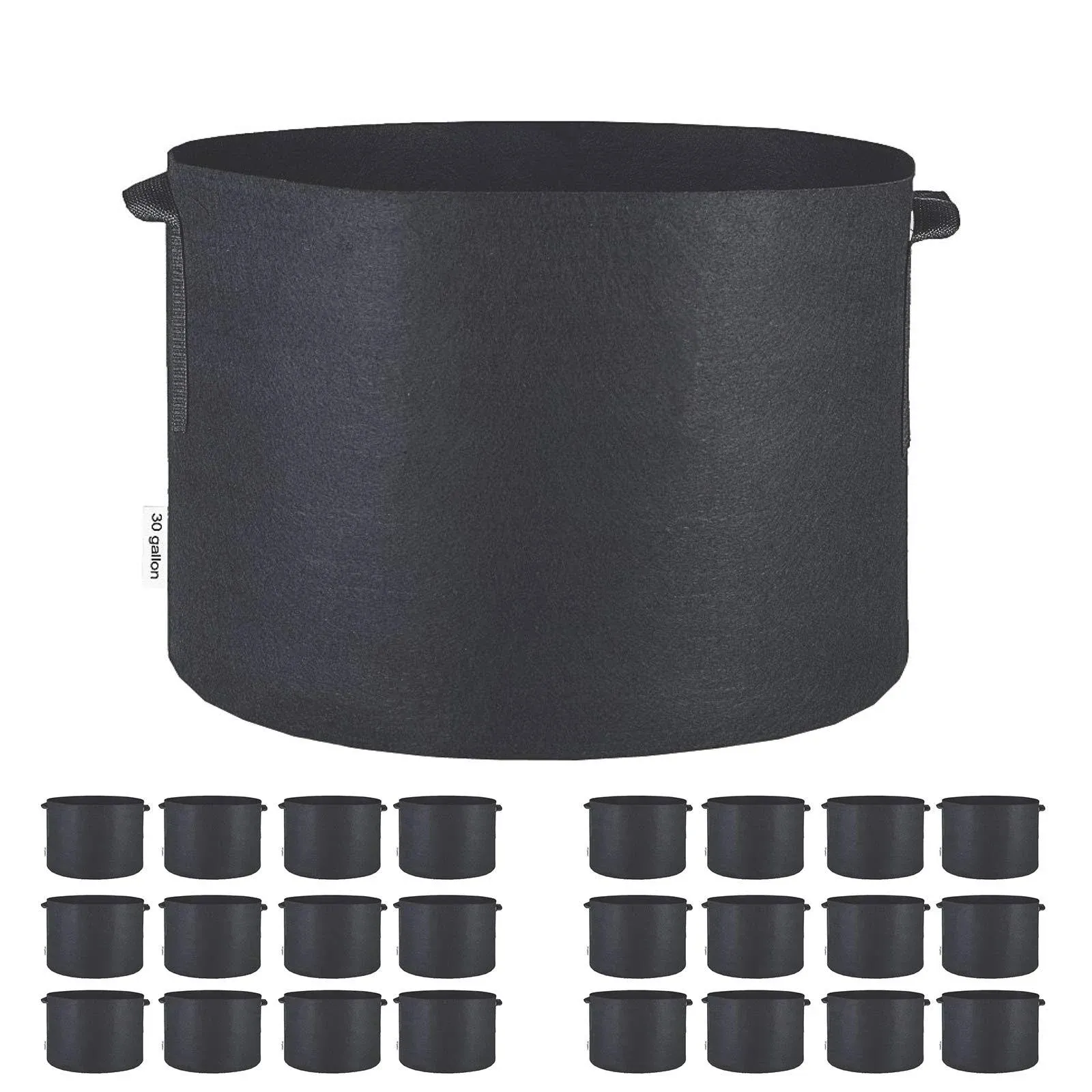 24-Pack 30 Gallon Grow Bags Black Fabric Round Aeration Pots Container for Nursery Garden and Planting Grow (30 Gallon, Black(24-Pack))