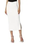 Themogan Side Slit High Waist Stretch Ponte Knit Mid Calf Long Pencil Skirt