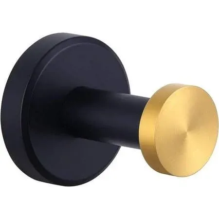 Angle Simple Towel Hook Black & Gold, SUS304 Stainless Steel Bathroom Hook for Wall, Round Robe Hook, Hand Towel Holder