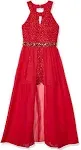 Speechless Girls&#039; 16 High Neck Romper Maxi Walk-Through Party Dress Red Sequins