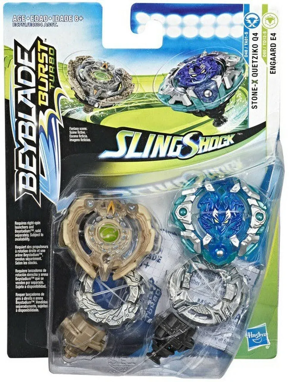 NEW Beyblade Burst Turbo Slingshock Dual Pack Engaard E4 and Stone-X Quetziko Q4