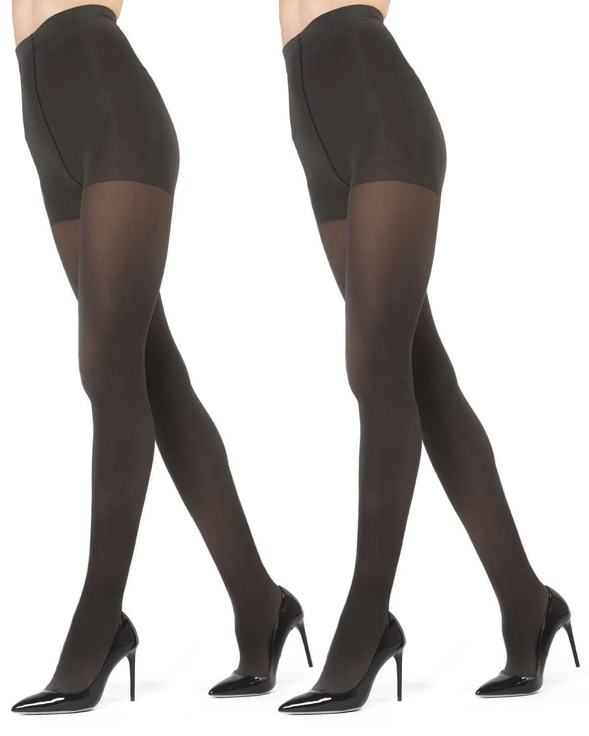 MeMoi Perfectly Opaque Control Top Microfiber Tights 2-Pack, Size M/L, Charcoal