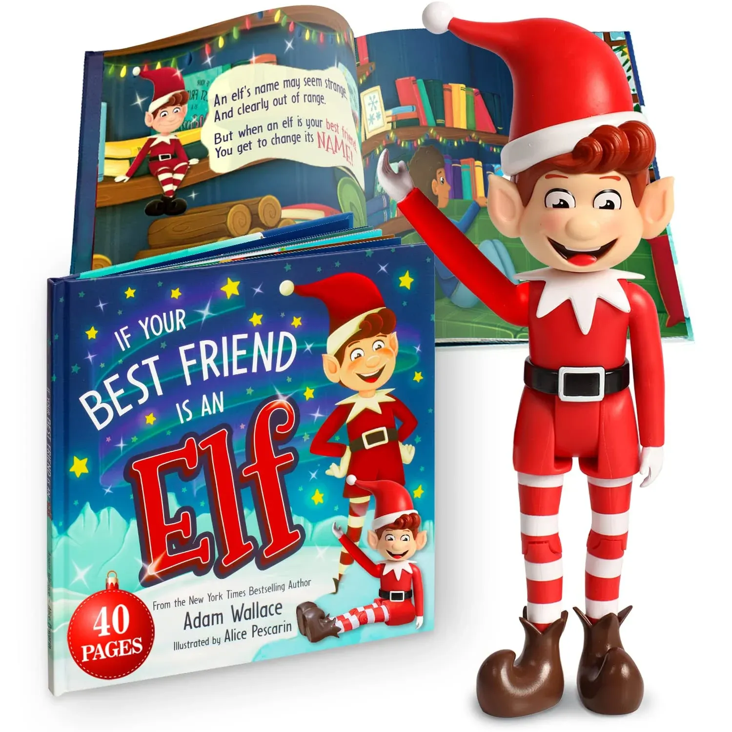  Flexible Elf Doll Toy can Sit On A Shelf, Stand Or Lay, 10in Elf and Book 