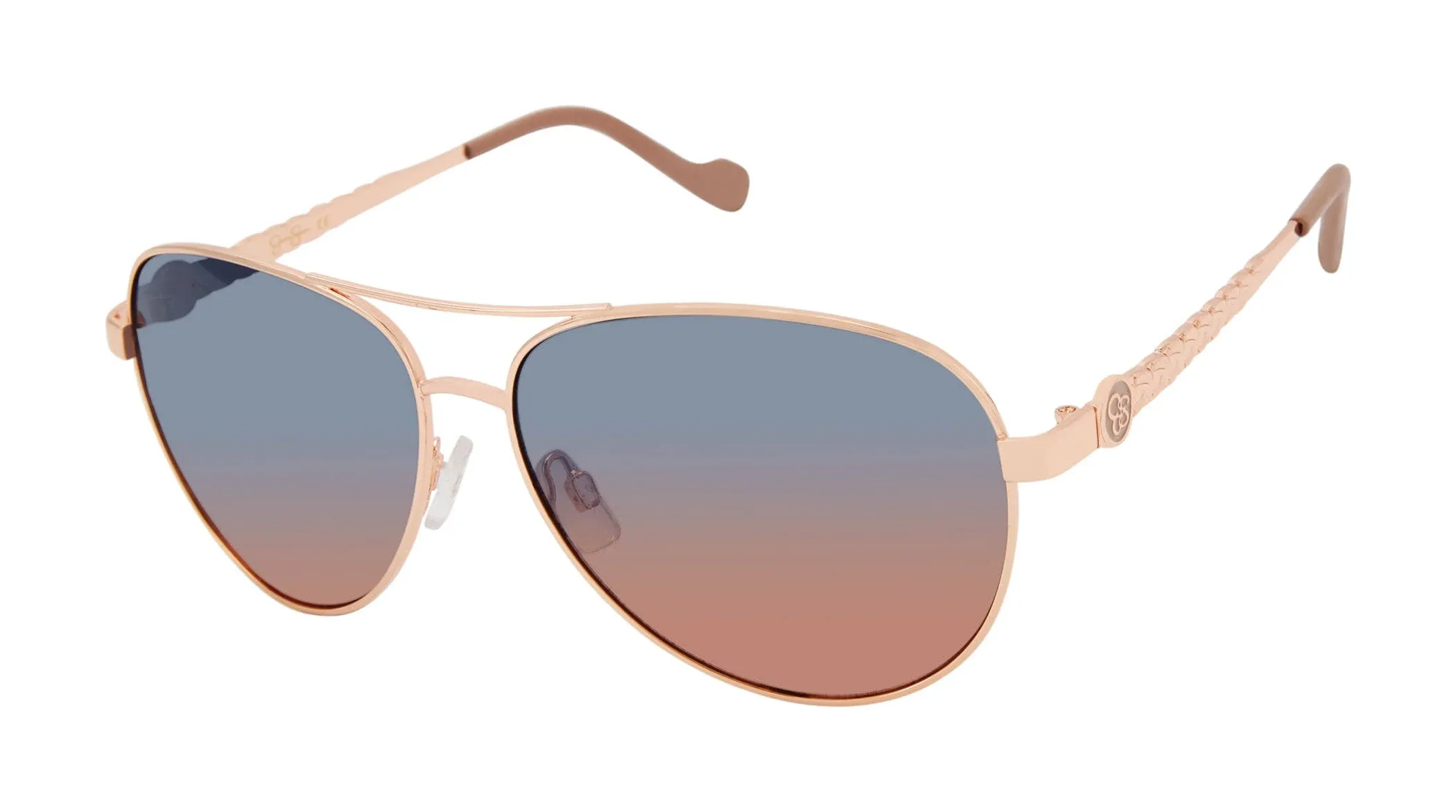 Jessica Simpson Rose Gold Aviator Sunglasses Blue-to-Brown Lenses J5702-RGDND