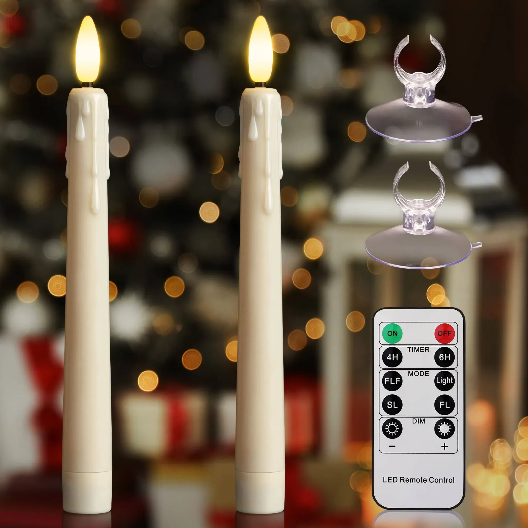 Led Flameless Taper Candles With Remote &amp; Timer Battery Operated Realistic Tear 