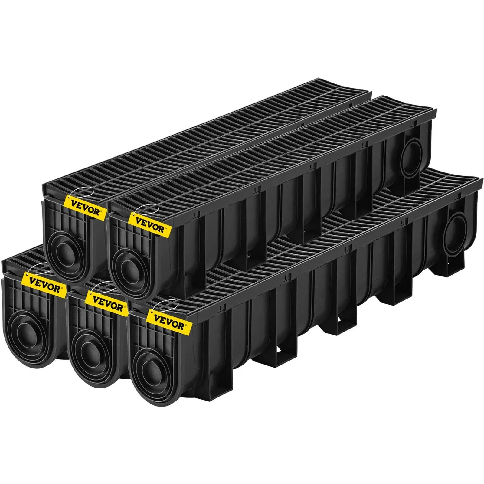 Trench Drain System 39 in. L x 5.8 in. W x 7.5 in. D Drainage Trench with Plastic Grate and End Cap Channel Drain 5 Pack