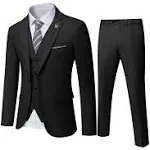 Mys Men's Blazer Vest Pants Set, Solid Party Wedding Dress, One Button Jacket Waistcoat and Trousers, 3 Piece Slim Fit Suit