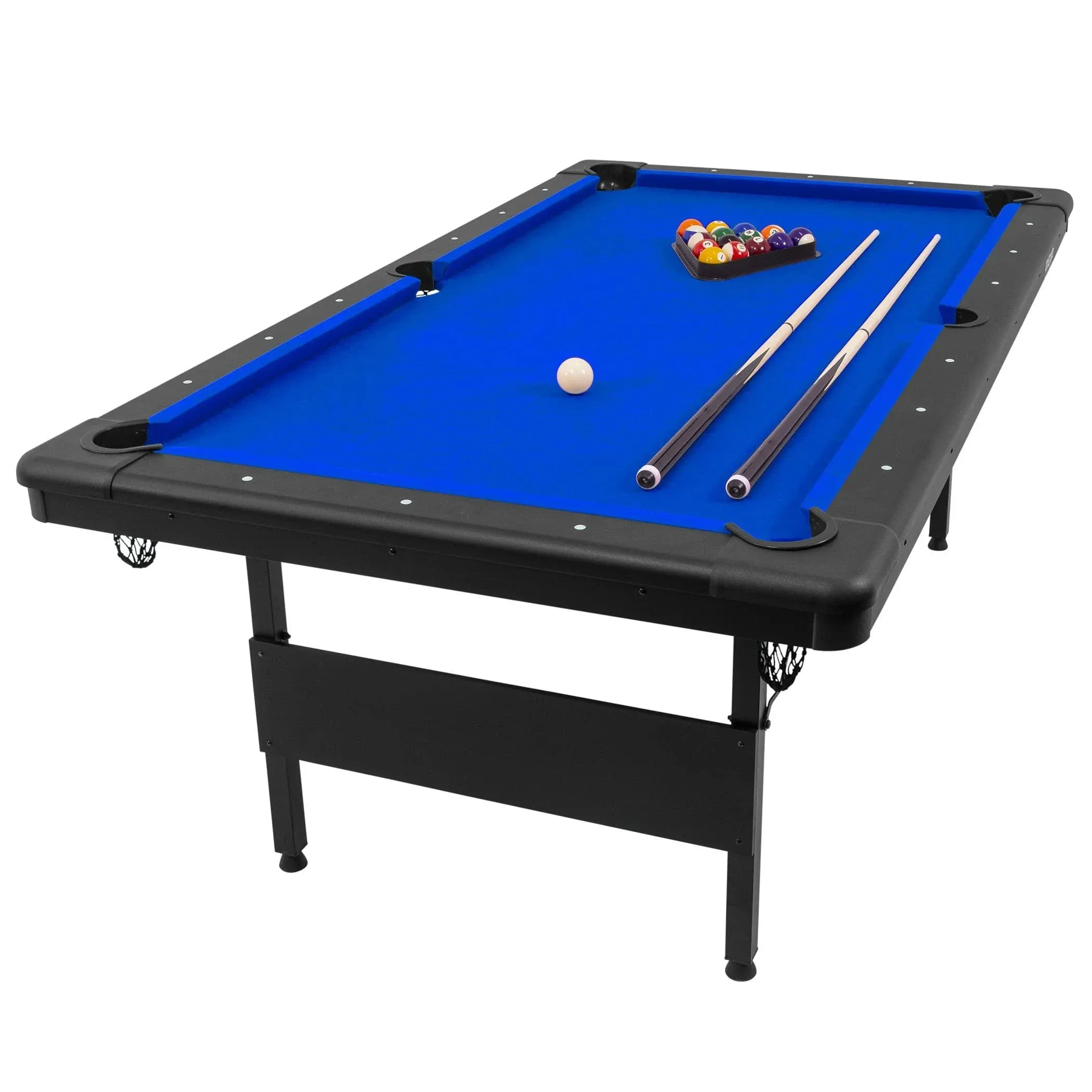 GoSports 7 ft Billiards Table - Portable Pool Table - Includes Full Set of Balls 2 Cue Sticks Chalk and Felt Brush - Black, 7 ft Black