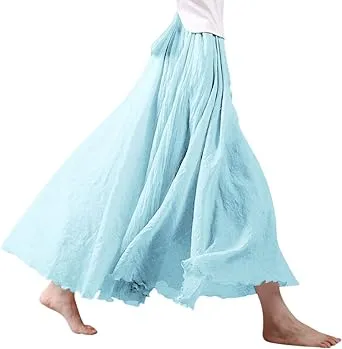 Nlife Women's Bohemian High Waist Flowy Double Layer Maxi Skirt, Size: One 95cm, Blue