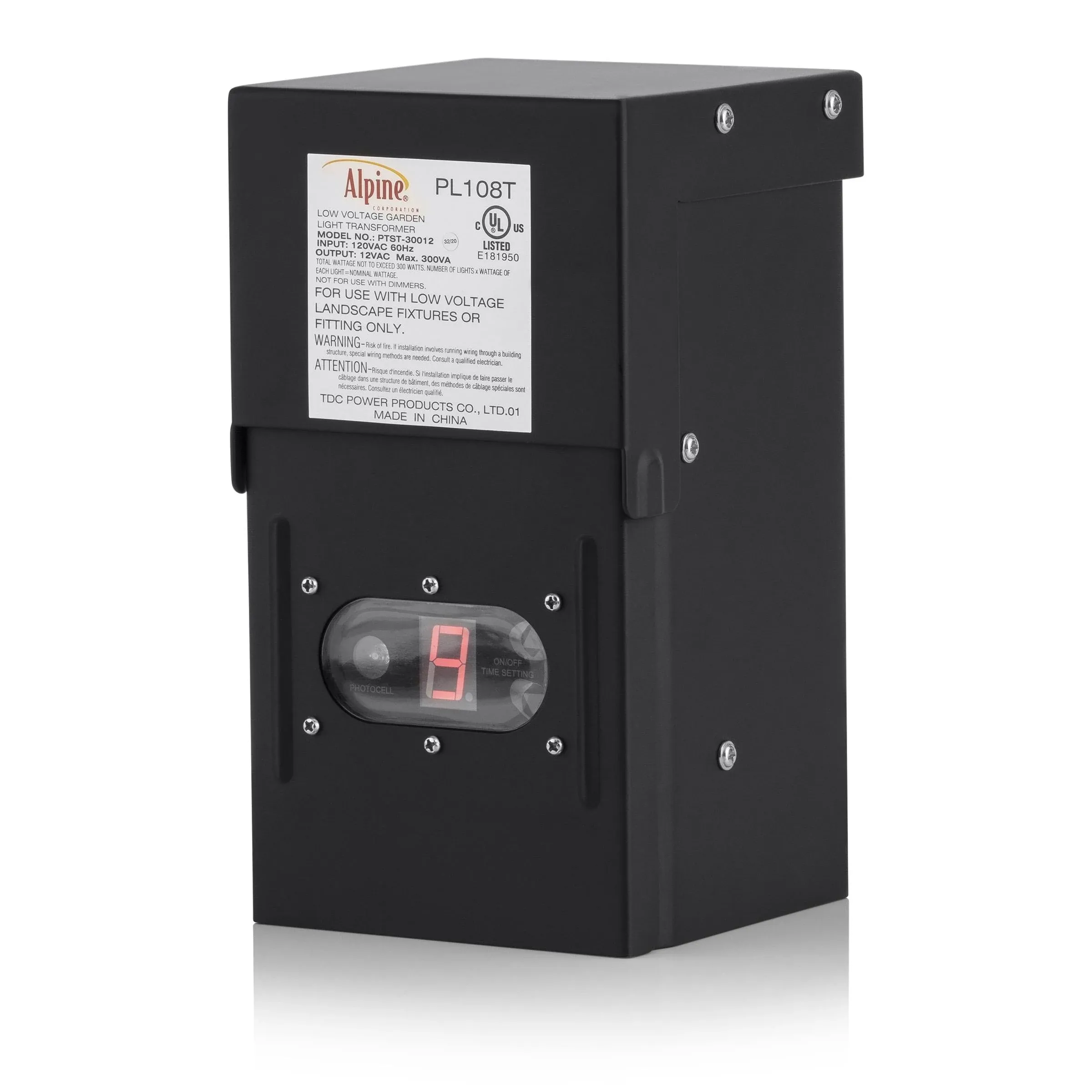 Alpine Corporation Outdoor 300 Watt Transformer with Photo Cell and Timer for Ponds and Fountains